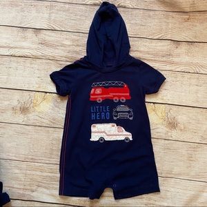 3/$12 child of mine little hero hooded romper 24m